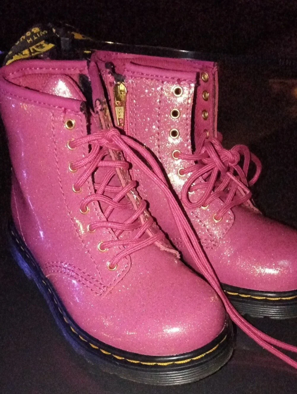 Dr. Martens Pink Glitter Lace-Up Kids Boots toddler Size 10